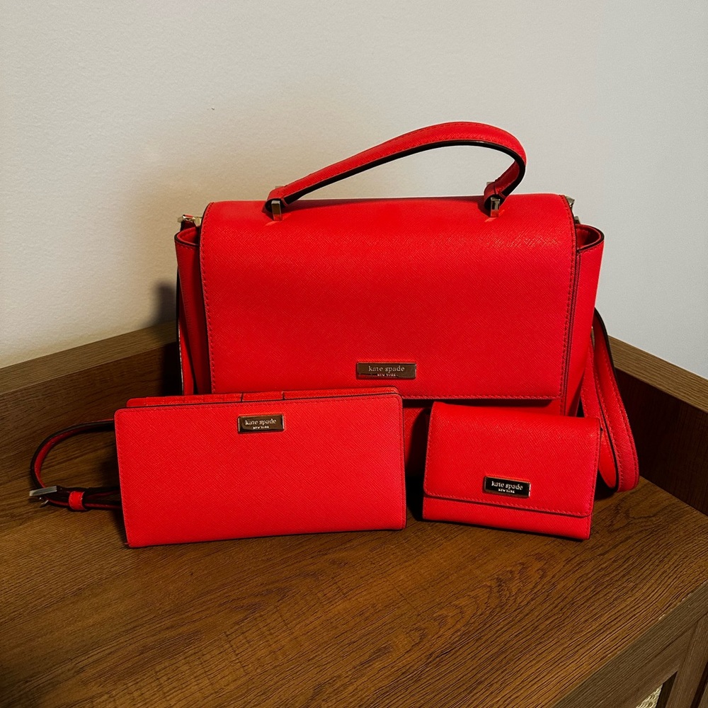Kate Spade Red Crossbody, Wallet & Card Holder Set